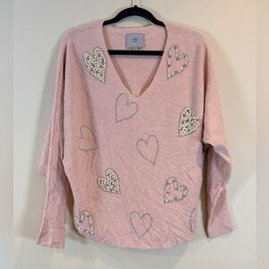 🔥Liv Milano Pink Heart Embellished Sweater Size L NWOT 🔥